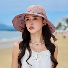 아뗄릭 여성용 플로럴 리프 리본 와이드 모자 10258