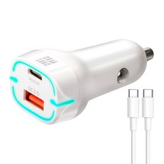 GamsungElectronics 車用點菸器充電器 PD3.0 PPS + C to C 連接線套組, 白色, 單一商品