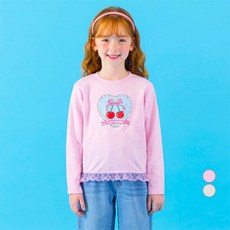 ILoveJ 愛心櫻桃蝴蝶結蕾絲單層刷毛T恤