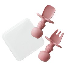 AttiRabbit 矽膠自主副食品湯匙+叉子+收納盒組, 乾燥玫瑰, 1組