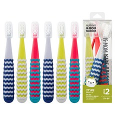 K-MOM 孩童牙刷 6入, 粉色+灰色+黃色, 1組