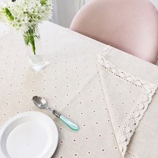 Maket Gamseong 棉質花朵圖案桌布 2人座, 白色花朵, 2人座 (90 x 90cm)