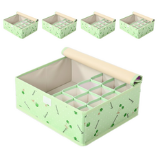 葉子小舖 居家收納 牛津衣物13格收納盒 附蓋, 綠櫻桃, 5個, 31 x 26 x 12cm