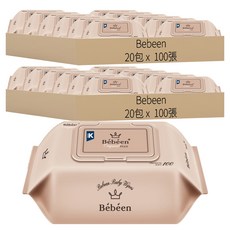 Bebeen Original Plus 嬰兒濕紙巾 掀蓋式, 55g, 100張, 40包