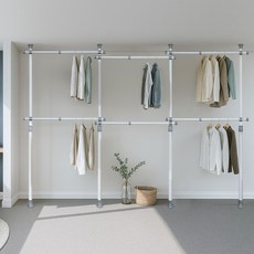 가화홈시스 38mm 굵은기둥 와이드가로봉 6단 행거, 아이보리 + 그레이