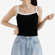 딥톡 여성용 배색 끈나시 크롭 테리 나시 티셔츠 DT0822