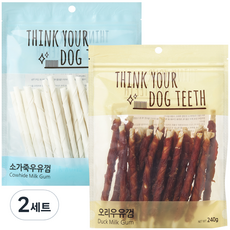 Think your dog teeth 스틱 소가죽 44p + 오리 24p 세트, 2세트, 소가죽 + 오리, 490g