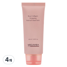 미구하라 로즈 콜라겐 랩핑 필 오프 마스크팩 60ml, 4개, 1개입