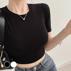 밀키버터 여성용 백코르셋 슬림 크롭 반팔 티셔츠
