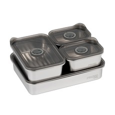 STENLOCK 史丹利 智慧排氣孔密封保鮮盒組 矮款, 370ml 2入+950ml+2L, 1組