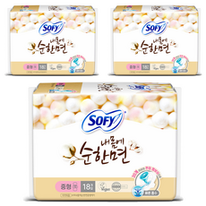 쏘피 내몸에 순한면 생리대 날개형, 중형, 18개입, 3개