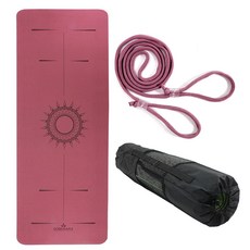 GOMUNARA TPE PRO 中心線瑜珈墊 + 收納綁帶 + 收納袋, 棕酒紅色