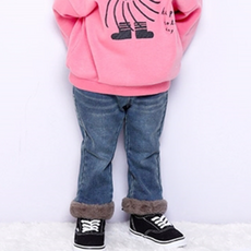 milk mile 童款絨毛邊刷毛保暖牛仔褲