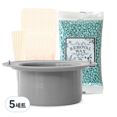 MOEND 專用矽膠容器+蘆薈美體硬蠟豆 200g+木質抹刀 S號 5支+L號 30支, 5組