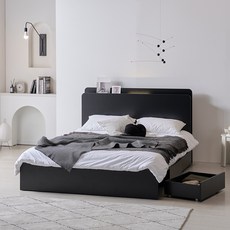 웰퍼니쳐 오벨로 LED 3단 수납형 침대 프레임 단품 방문설치, 블랙