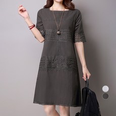 ATTERLIC 女款鏤空方領亞麻連身裙 00099, 灰色的
