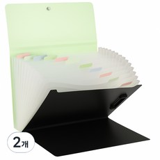 Cocoroi 13格風琴夾 板夾 2合1 文件整理夾 文件收納夾, 2個, 綠色