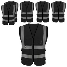 口袋式網眼工作安全背心, 6個, 黑色