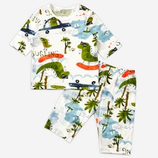 Uni FRIend 孩童衝浪恐龍圖案棉質7分袖上衣+7分褲