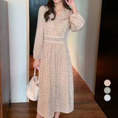 PAPERMENTS V領碎花長袖連身裙, 粉色的