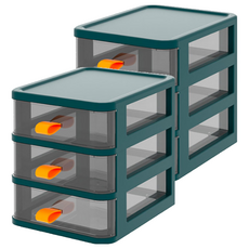Market Plan Cling 透明桌上型3層收納盒, 2個, 綠色