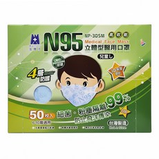 blue eagle 藍鷹牌 n95立體型兒童醫用口罩 6~10歲適用, 藍色, 50片, 1盒