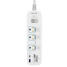 Kinyo 4開3插 PD + QC高溫斷電延長線 3孔 GIPD-3436, 1.8m, 白色, 1個