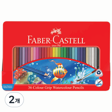 FABER-CASTELL 輝柏 水彩彩色握把彩色鉛筆鐵盒, 36色, 2個