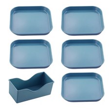 點心盤 淺方款 盤子 x 5 + 底座 x 1, 深藍色, 1組