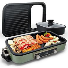 韓國 DAEWON 寬版家用露營用鴛鴦火鍋多功能烤盤, DW-MG4827(卡其色)