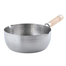 YOSHIKAWA 吉川鍋 雙柄鍋 不鏽鋼材質 木質手柄 容量刻度顯示, 22cm, 銀色 + 木色, 1入