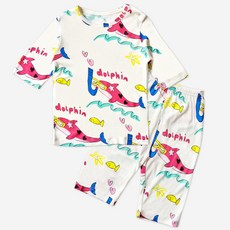 유니프랜드 아동용 핑크돌고래 레이온 싱글 7부 내의 상하세트