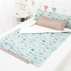 Coney Island 超細纖維午睡被睡墊枕芯組+防水收納袋(隨機出貨), 藍色小狗款(被子)+棕色格紋(睡墊)