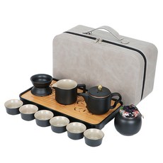 BOACUP 麂皮手提旅行箱 大套裝 龍啟壺 白色皮箱款, 茶壺 + 茶海 + 茶葉罐 + 過濾 + 茶杯 x 6 + 夾子 + 茶巾 + 茶盤, 黑色, 1組