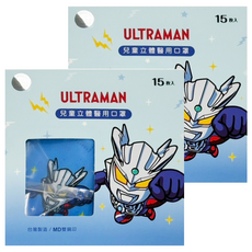 ONEDER 旺達棉品 兒童立體口罩, 15片, 2組, 超人力霸王 藍色