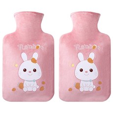 LIFEPOP 卡通超細纖維保冷保溫熱水袋 粉紅兔 2000ml, 2個