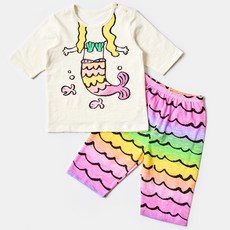 유니프랜드 아동용 레인보우 공주 싱글슬럽 7부 내의 상하의 세트