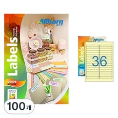 올바른라벨 칼라라벨 연노랑 레이저 잉크젯공용 2X18, 36칸, 100개