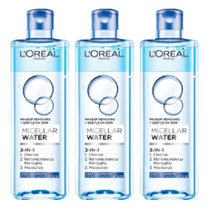 L'OREAL PARiS 巴黎萊雅 台灣公司貨 三合一卸妝潔顏水 深層極淨型, 400ml, 3瓶