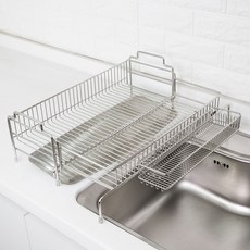 stopia 韓國製 全不鏽鋼 304 伸縮型 碗盤瀝水架 小, 銀色, 1個, 1層