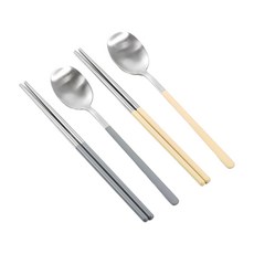 Kivoli SUS 304 粉彩韓式雙人湯筷組 灰色+奶油色, 1組, 湯匙 + 筷子, 灰色, 奶油色