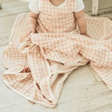 ROTOTO bebe 格紋棉紗毯, 白色 紅色