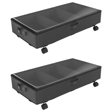 透明鋼架大容量滑輪床底收納箱 80 x 42 x 16cm, 黑色, 2個