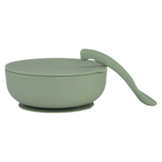 By Lille Vilde 防滑矽膠吸盤碗套裝 含湯匙和碗蓋 100%食品級矽膠 防塵防漏, 草綠色, 1組