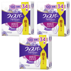 whisper 好自在 日本原裝進口 消臭超吸收成人護墊 成人尿布120cc, 27cm, 34片, 3包