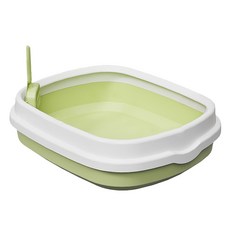 半封閉式貓砂盆，提供隱私，減少垃圾追蹤，高護欄設計, 綠色, 大, 1個