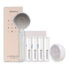 AQUADUO 淨水過濾蓮蓬頭 SF-580R + 補充濾芯 4p + 舒緩蓮蓬頭濾芯組, 1個