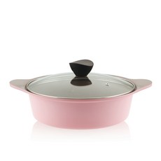 Kitchenwell Bellos系列陶瓷雙耳淺湯鍋+鍋蓋組, 粉色, 24cm, 1組