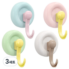 피키픽스 파스텔 흡착식 다용도 후크걸이 4종 세트, 화이트, 핑크, 스카이, 그린, 3세트