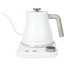 NICONICO 電子溫控手沖壺 細口 雪幕白, 0.8L, 1個, 壺身 + 壺蓋 + 底座, NI-L2003W-S